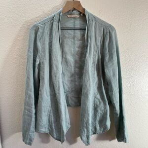 Soft Surroundings 100% Linen Carribean Blue Open Blazer Size M